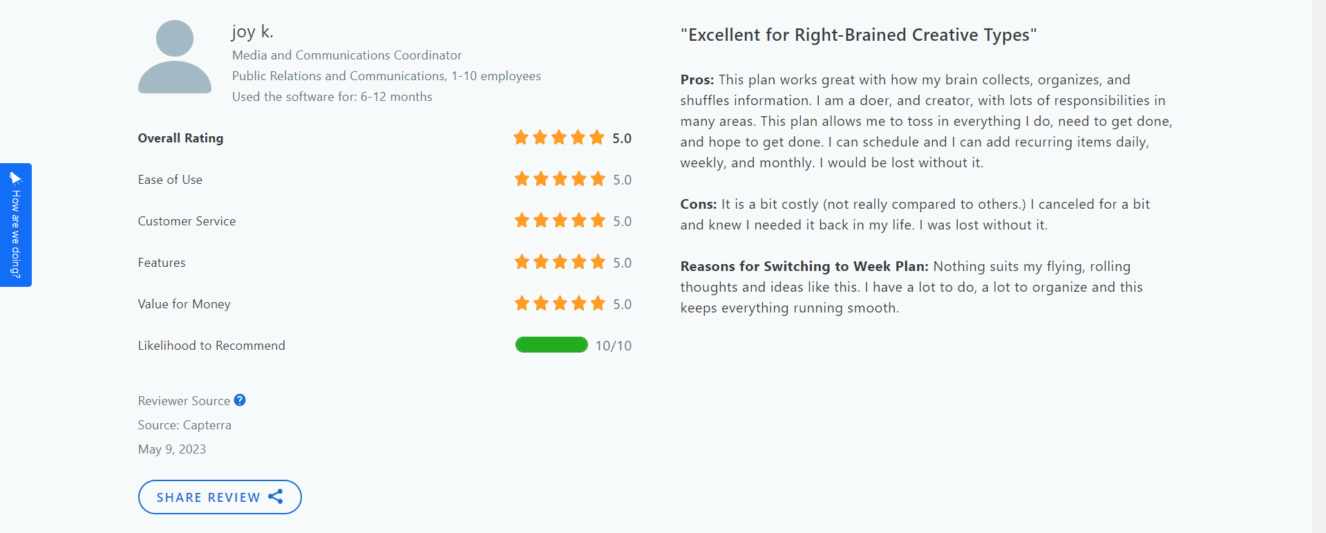 testimonials weekplan